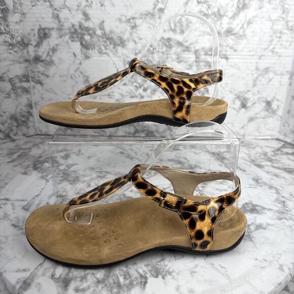 Vionic Shoes - Vionic Womens Paden T-Strap Sandal Size 7 Patent Leopard Animal Print Comfort